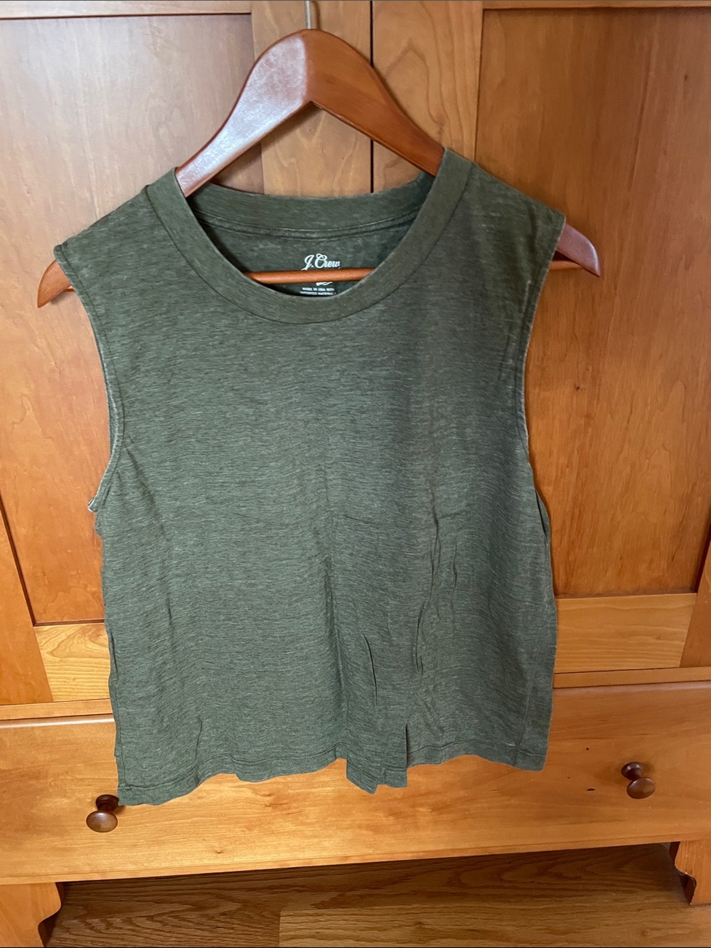 J. Crew Olive Green Slightly Distressed Muscle Tank Top
